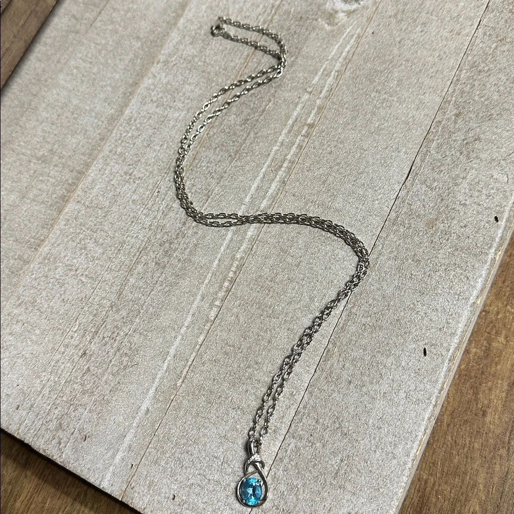 925 sterling silver great shape blue topaz faceted crystal gemstone necklace - Picture 5 of 8